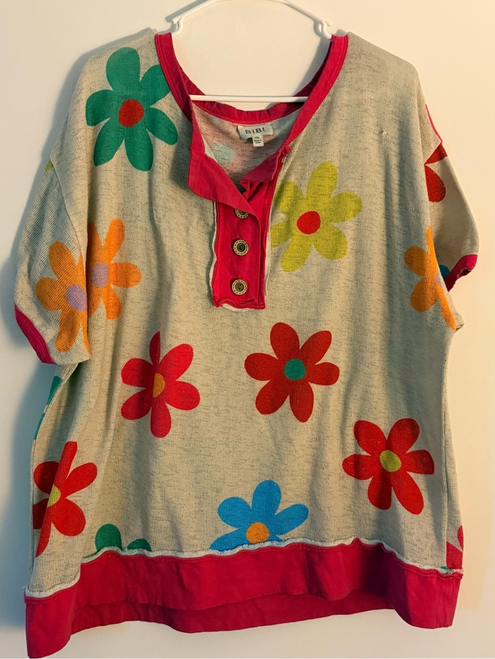 BIBI Flower Print Button-Up Top - Cream with Multicolor Flowers